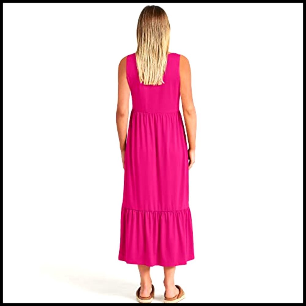 Sleeveless Maxi Dress with Pockets, Elastic Waist, Tiered Design, Rayon Blend - Picture 5 of 7